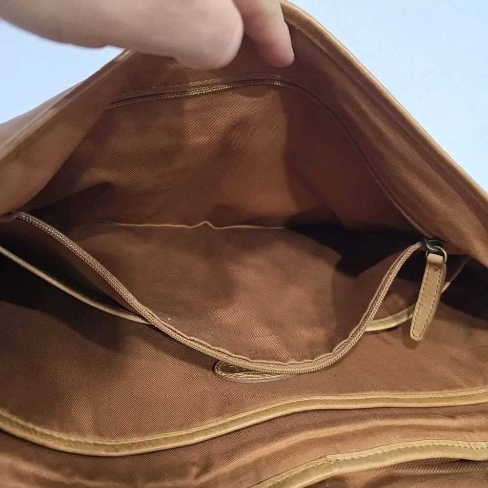 Fossil Leather Briefcase Zip Messenger Laptop Crossbody Brown Bag Butter Soft